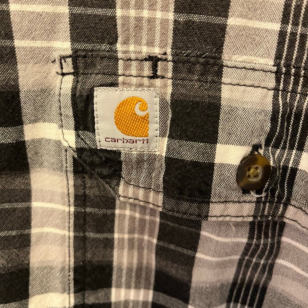 CARHARTT men’s large relaxed fit short sleeves black/white plaid button down - Picture 3 of 7